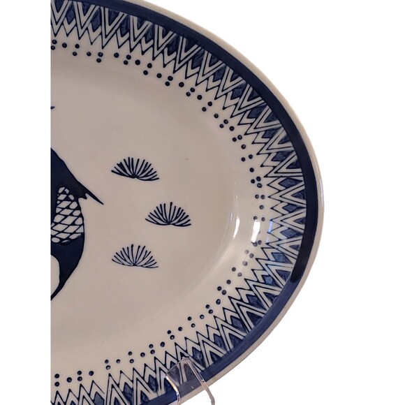 Serving Plate Chinese Vintage Koi Fish Oval Porcelain  Blue White 14x10 Dr Lori - Picture 4 of 6